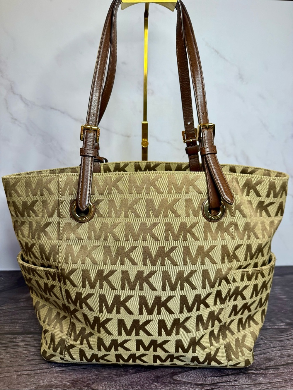 Michael Kors Jet Set MK Logo Jacquard
Tote Beige Brown 30S11TTT4J